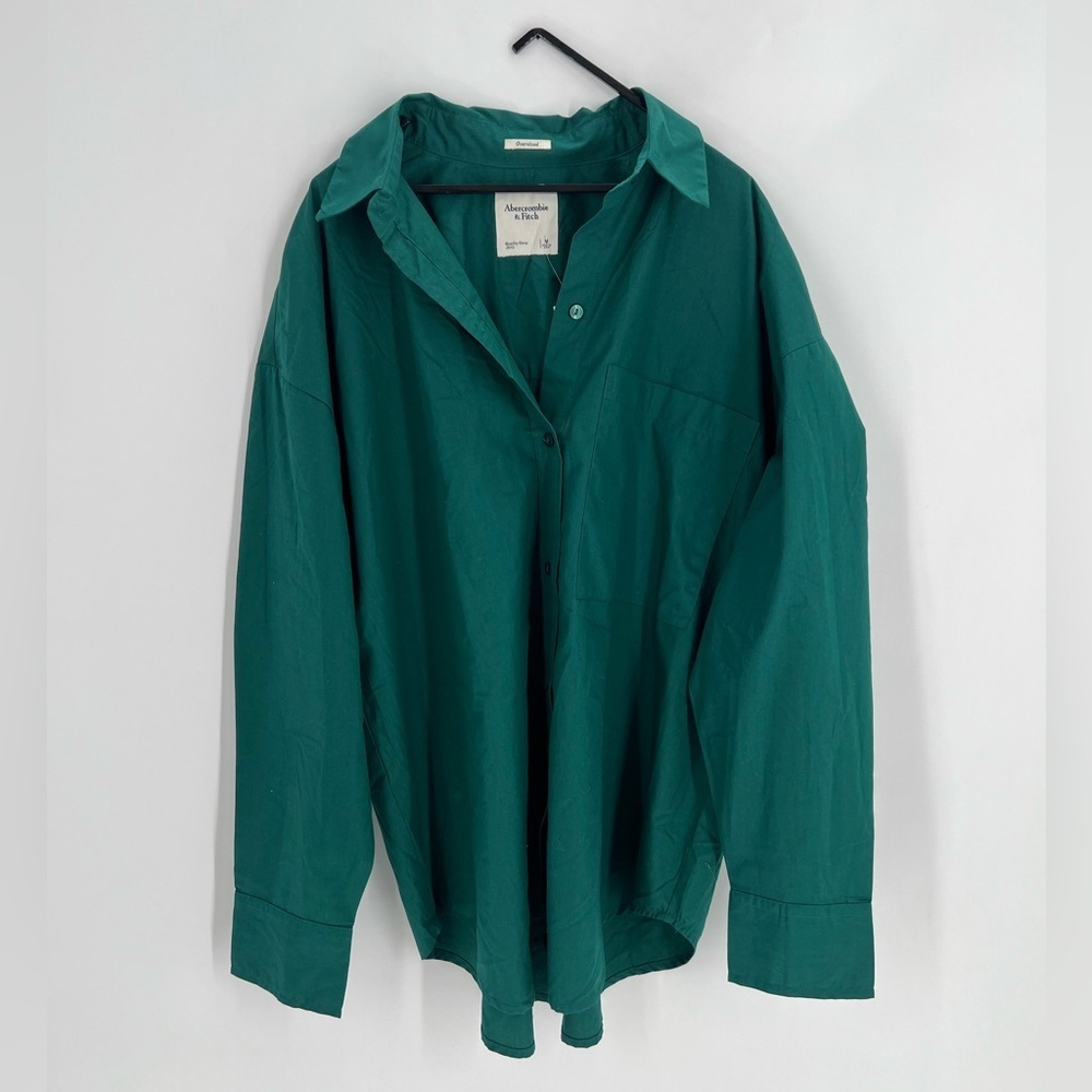 Abercrombie & Fitch Oversized Green Slouchy Relaxed Fit Button Down Shirt Blouse - Picture 2 of 6